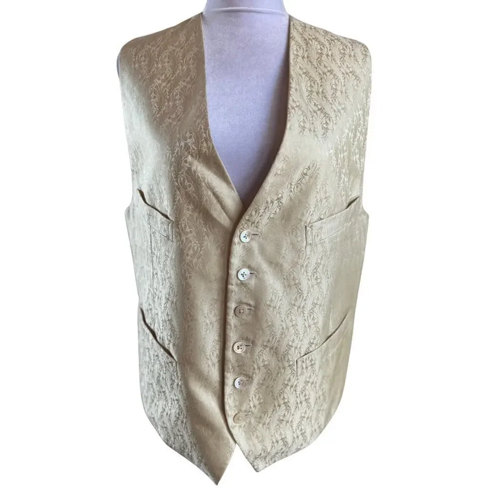 Gold Paisley 4 Pocket Button Down Vest M Robert Talbott silky satin